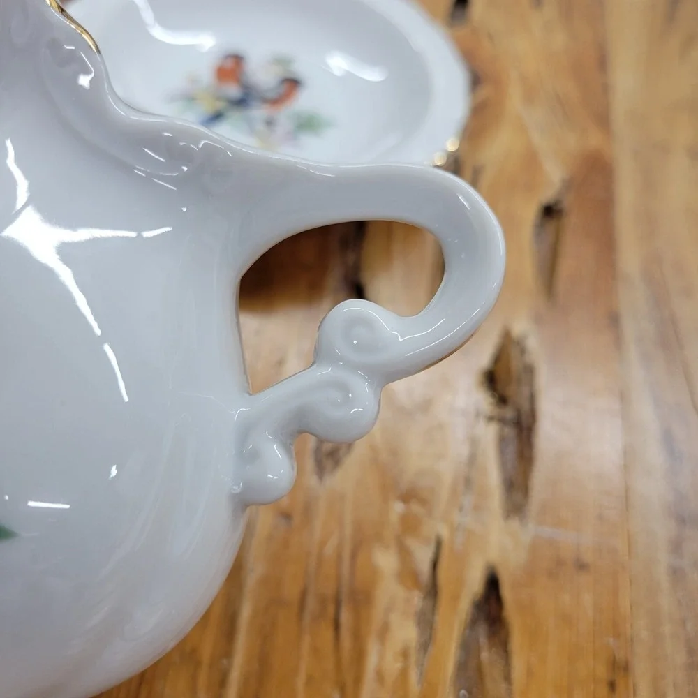Vintage Porcelain Small Pitcher Jug & Basin Dish‎ Set Birds Orioles Gold Trim
